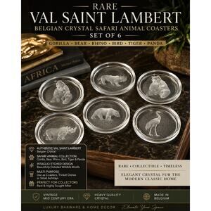 RARE Val Saint Lambert Crystal Safari Animal Coasters Set 6 Belgium VSL